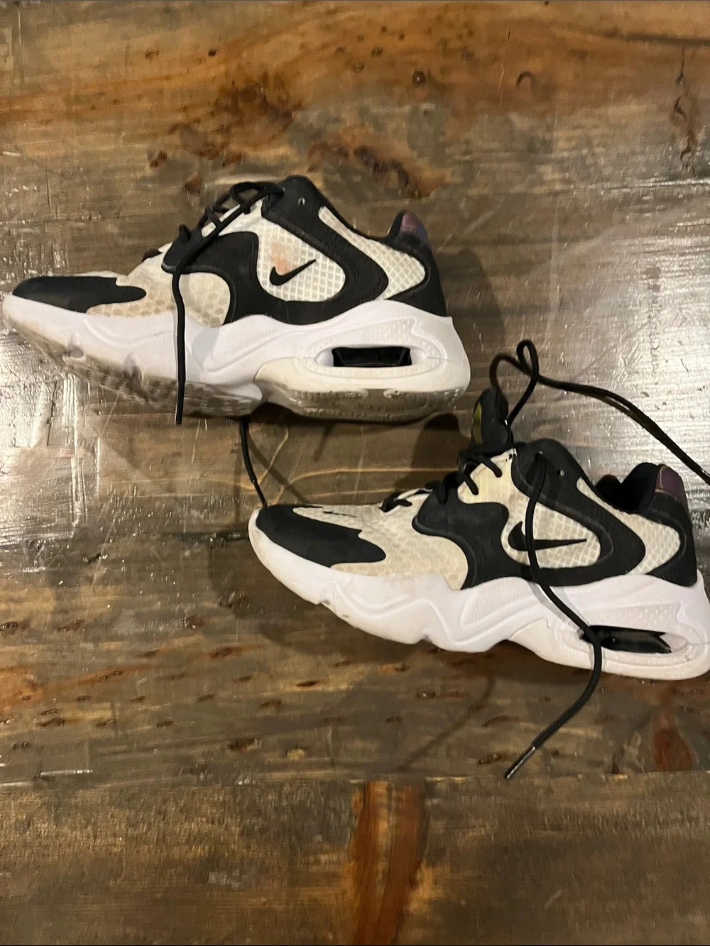 Nike Kids Black and White Air Max-Style Sneakers with Yellow Accents